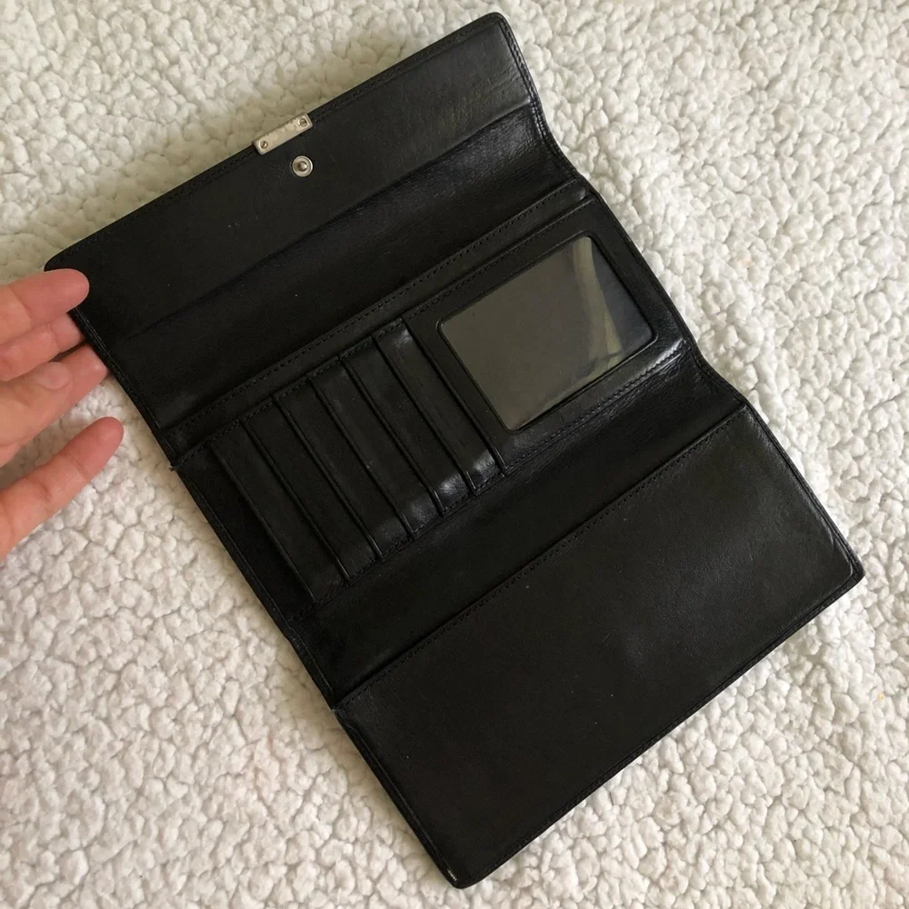 Coach Black Leather Long Wallet with Metal Logo - Picture 3 of 5